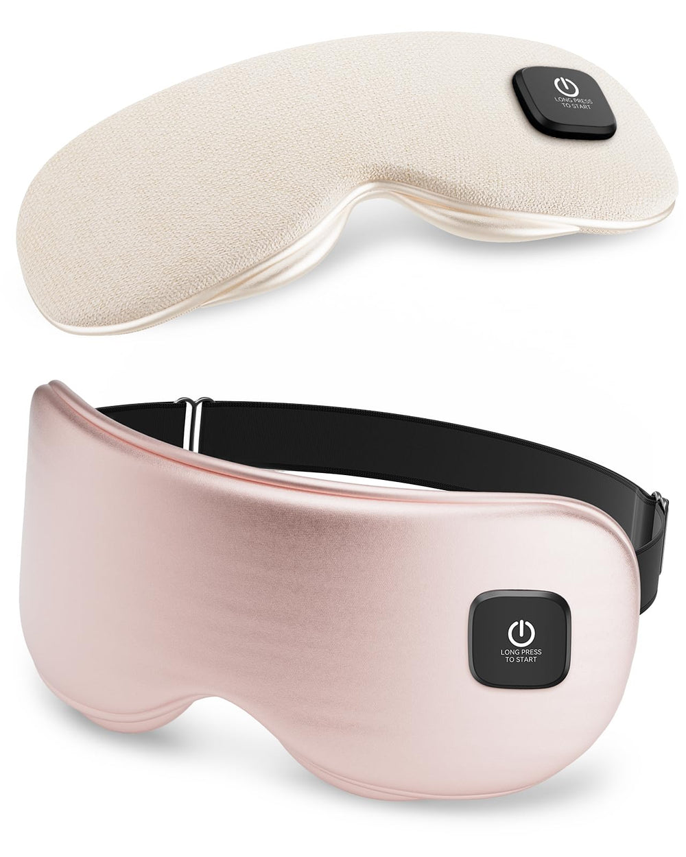 Azang heated eye mask front view with a soft headband for travel comfort.