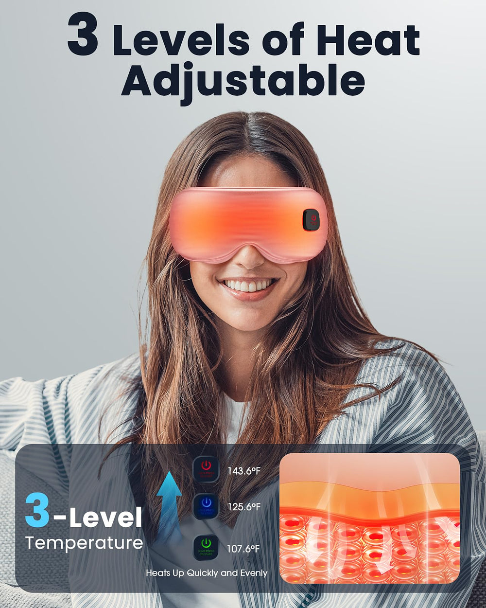 Azang heated eye mask three temperature settings for personalized warmth