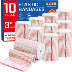 AZEN vista frontal del paquete de 10 vendajes elásticos, ideal para botiquín