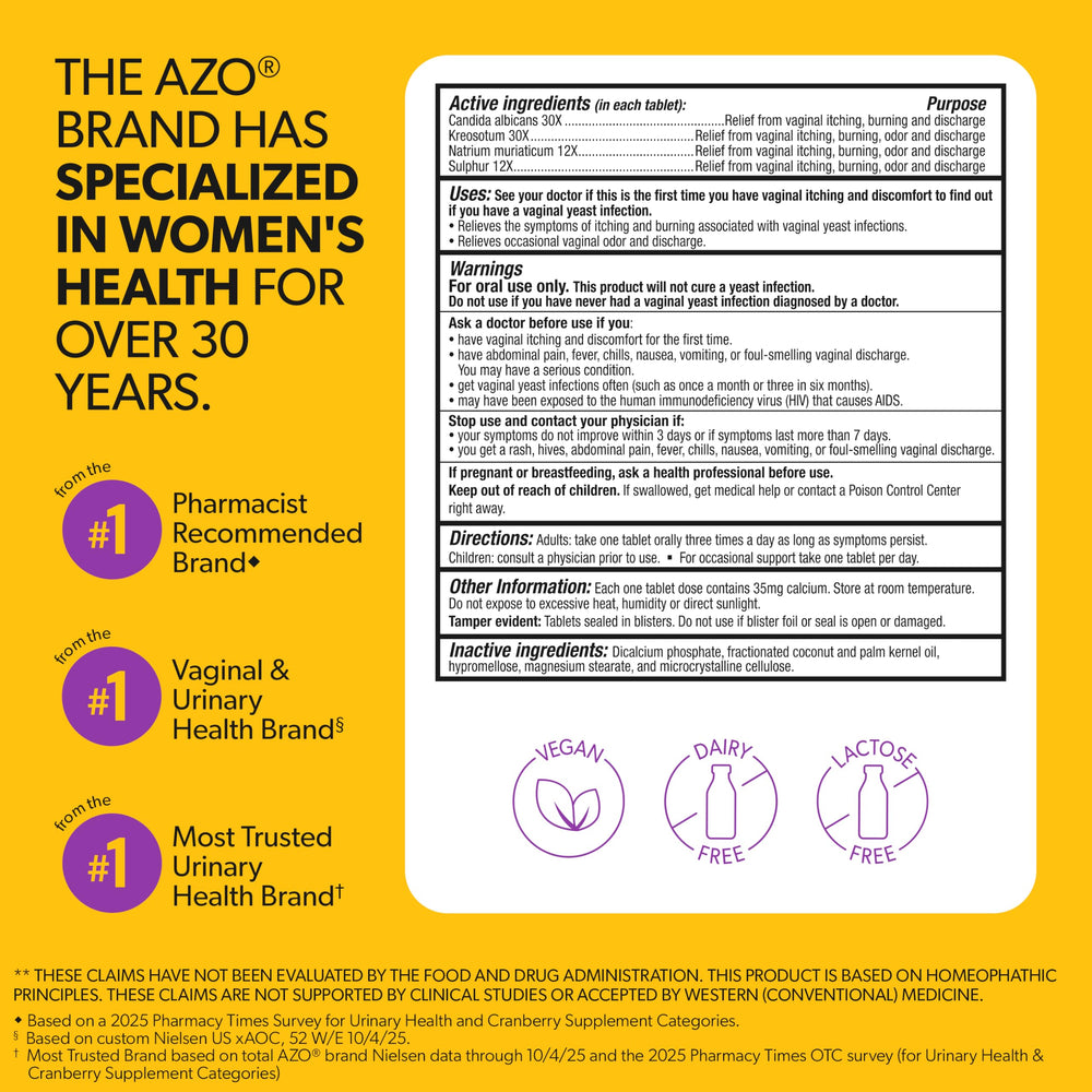 AZO etiqueta con lista de ingredientes reconocidos y seguridad