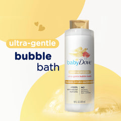 Baby Dove bebé disfrutando baño con muchas burbujas, estimula juego y calma