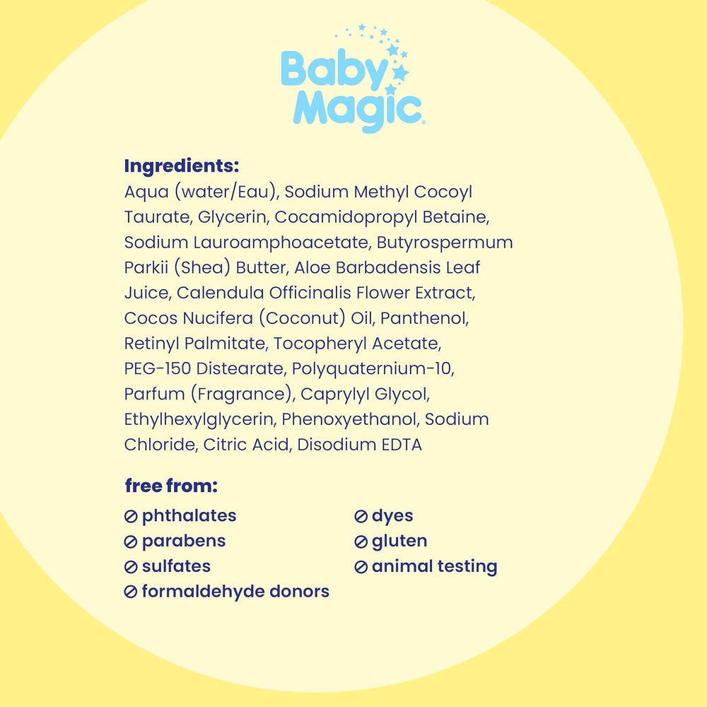 Baby Magic muestra manteca de karité y aceite de coco hidratantes