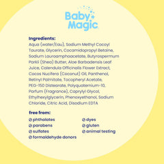 Baby Magic muestra manteca de karité y aceite de coco hidratantes