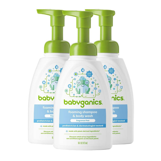 BabyGanics envase frontal con bomba mostrando diseño y facilidad de uso
