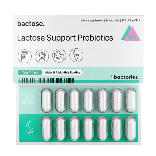BACTOSE envase frontal mostrando 14 cápsulas y etiqueta clara para facilidad de uso