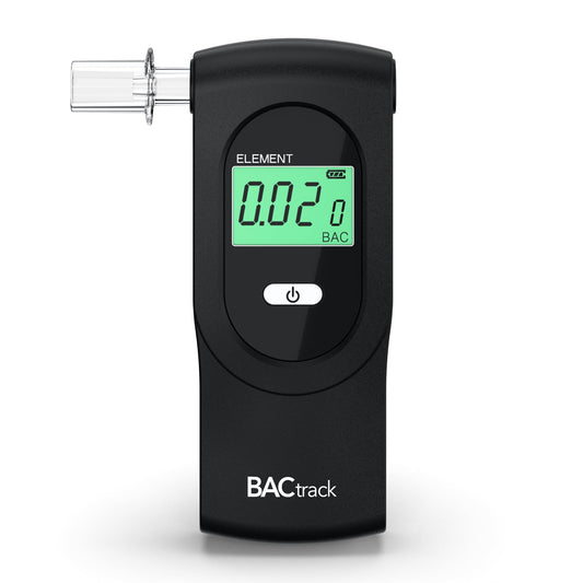 BACtrack Element frontal con empaque mostrando portabilidad y confianza