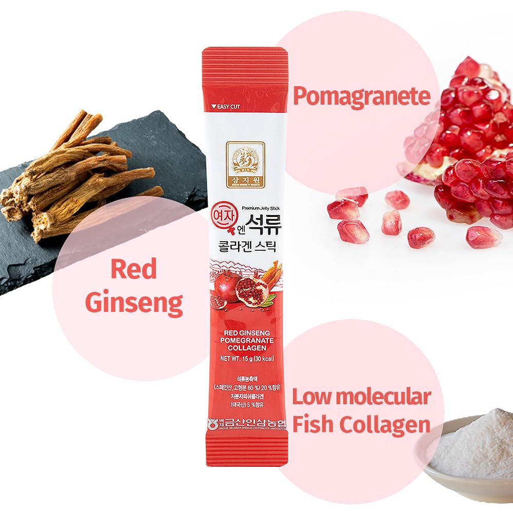 Baekje etiqueta con lista de ingredientes destacando granada y colágeno marino