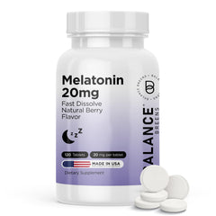 Balancebreens Melatonin 20mg bottle supports a calm bedtime routine.