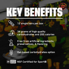 BARE PERFORMANCE NUTRITION caja abierta con 12 barras mostrando porciones de 200 calorías cada una