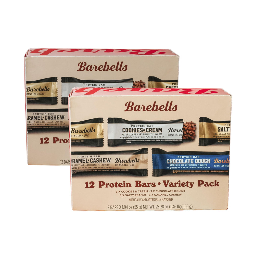 Barebells frontal pack mostrando variedad y conveniencia para llevar