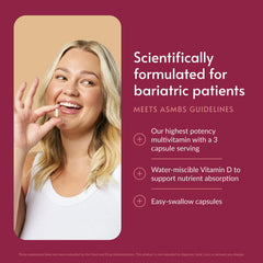 Bariatric Advantage primer plano de una cápsula para apreciar textura y tamaño práctico