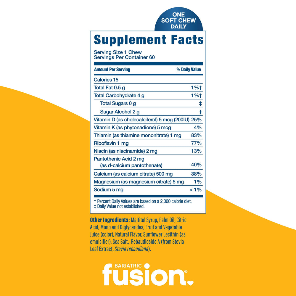 Bariatric Fusion masticable junto a una moneda para comparar tamaño y porción