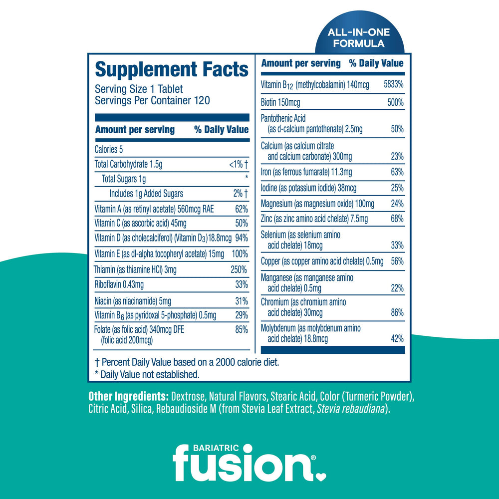 Bariatric Fusion etiqueta con lista de ingredientes que apoya cumplimiento de guías