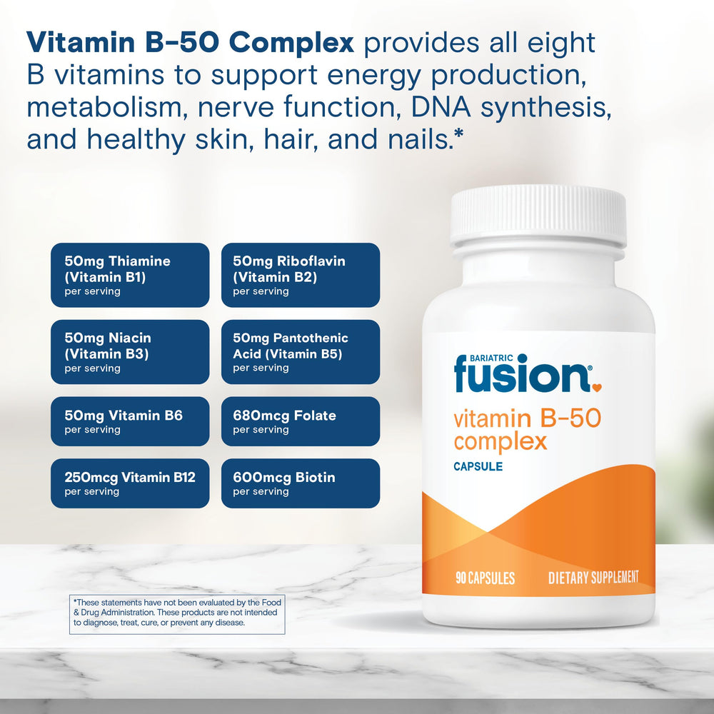 Bariatric Fusion etiqueta con listado de ocho vitaminas B legible