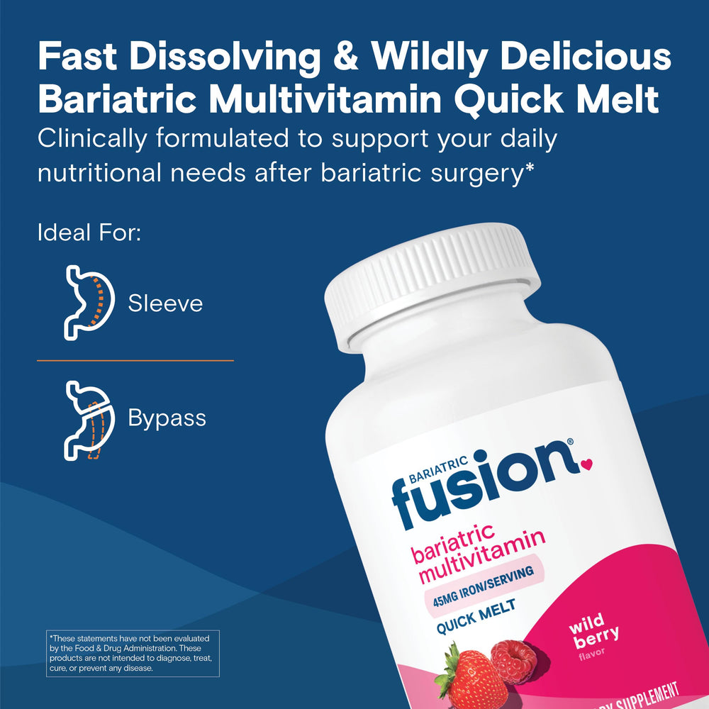 Bariatric Fusion primer plano de la microtableta que destaca su textura rápida disolución