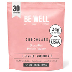 Be Well by Kelly envase frontal en chocolate, presentación clara y confiable