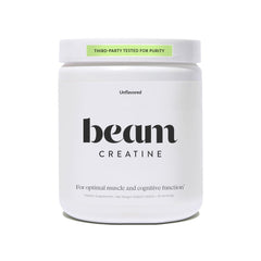 BEAM envase frontal de creatina muestra presentación y confianza