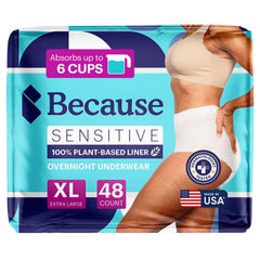 Because empaque frontal mostrando cantidad y talla, confianza inmediata