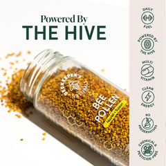 Beekeeper's Naturals gránulos de polen mostrando textura natural y conservación de enzimas