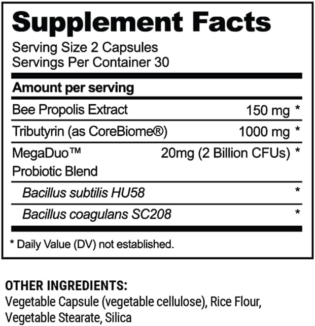 Beekeeper's Naturals MegaDuo spore-based probiotic capsules closeup.