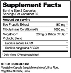 Beekeeper's Naturals MegaDuo spore-based probiotic capsules closeup.