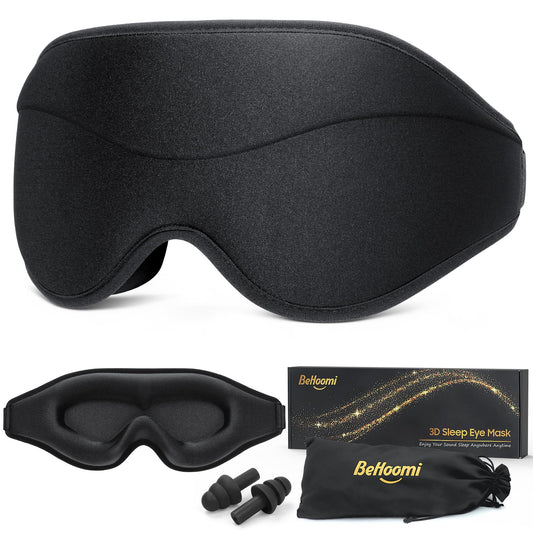 BeHoomi mascarilla frontal en negro muestra bloqueo de luz completo