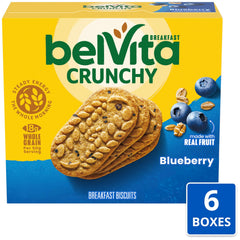 belVita paquete abierto con cuatro galletas, conveniente para llevar y comer