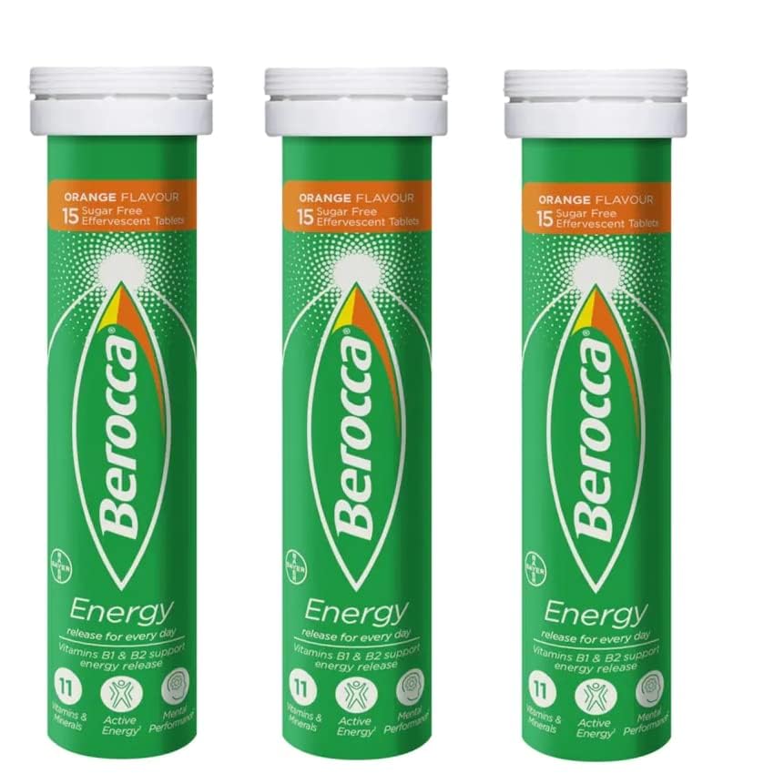 Berocca naranja empaque-frente: presencia atractiva en la estantería