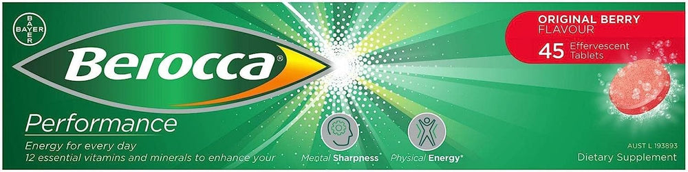 Berocca Performance Original mano sosteniendo vaso con bebida energizante