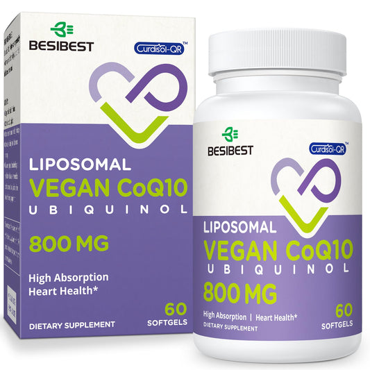 Besibest liposomal ubiquinol CoQ10 800 mg bottle highlights high absorption and antioxidant support.