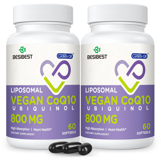 Besibest ubiquinol liposomal cápsulas 800 mg para soporte diario de energía y antioxidante.