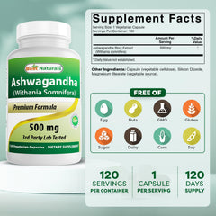 Best Naturals detalle de etiqueta con ingredientes y pruebas de calidad