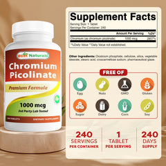 Best Naturals etiqueta detalle con información de cromo picolinato y pureza