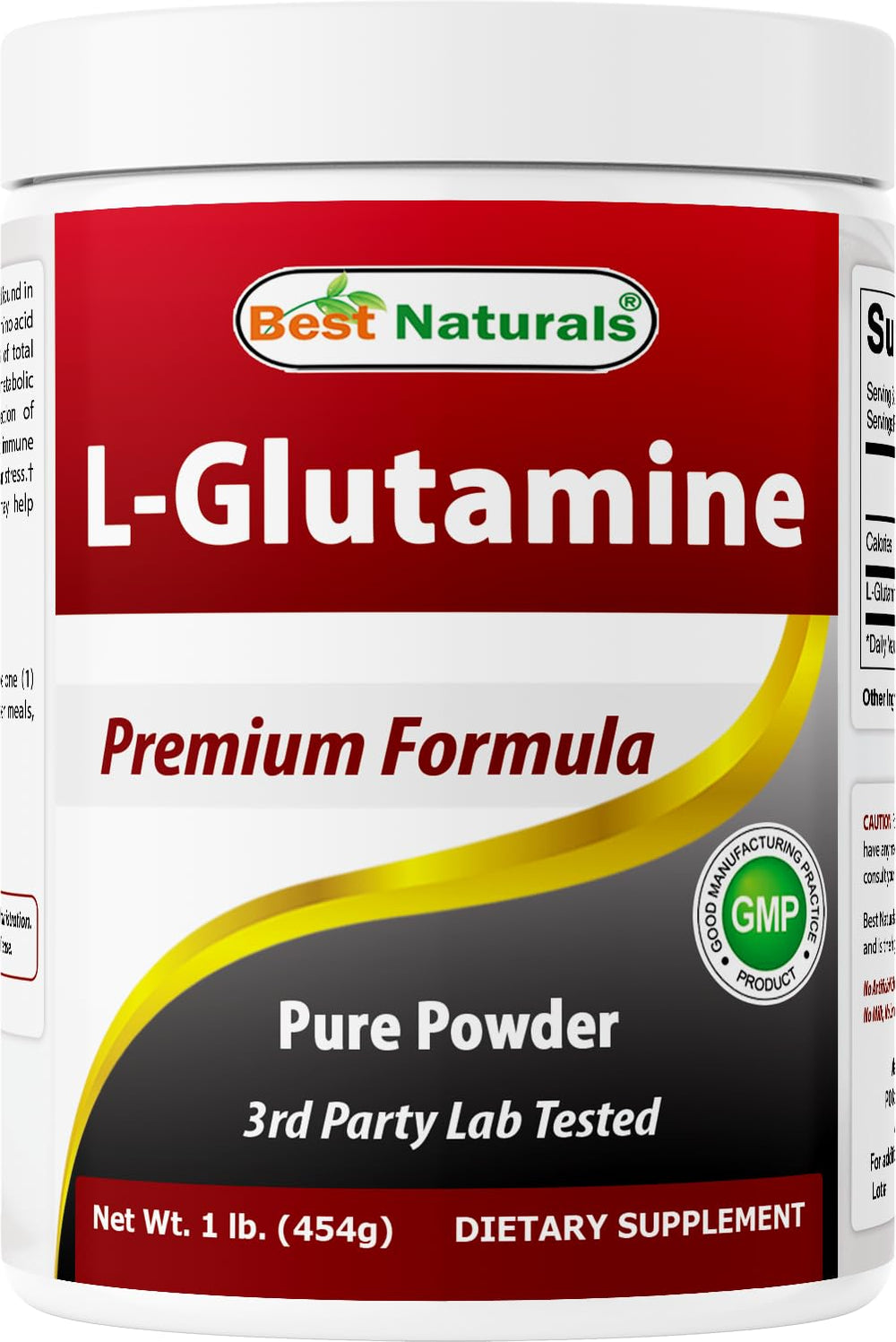 Best Naturals envase frontal de L-glutamina mostrando pureza y formato