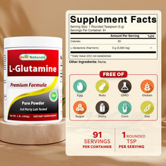 Best Naturals polvo de L-glutamina textura fina para disolución rápida