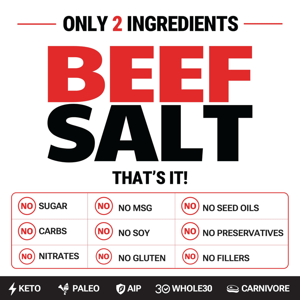 Etiqueta de ingredientes Bingeworthy con solo carne y sal, destaca transparencia