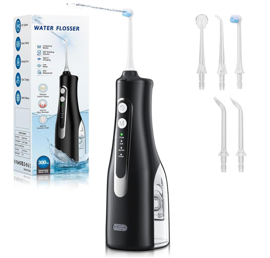 Binzls irrigador oral frontal mostrando diseño portátil y control fácil