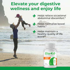 Bio-K+ Advanced Bowel Support delayed-release capsule close-up suggesting gut delivery