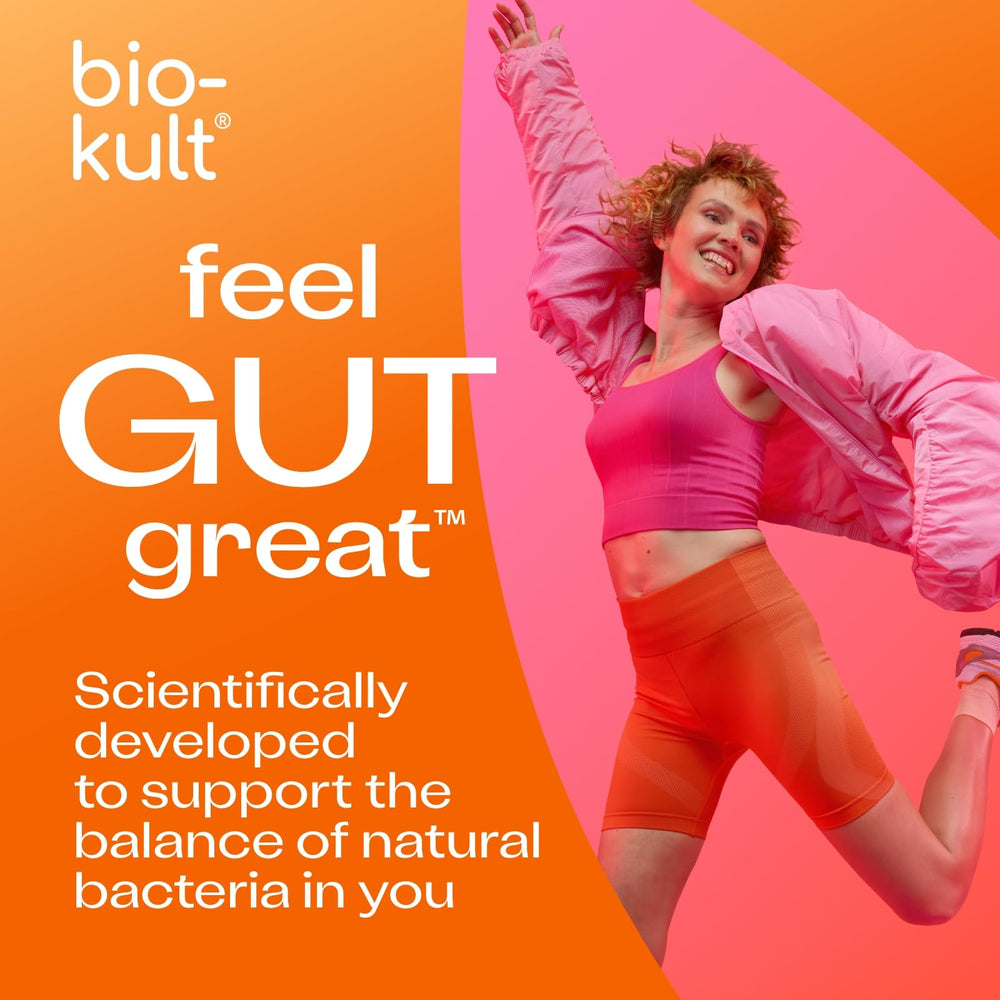 Bio‑Kult frasco dentro de bolso de viaje subrayando conveniencia sin nevera