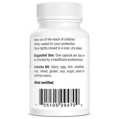 Bio-Tech Pharmacal etiqueta con información nutricional y ausencia de alérgenos