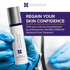 BIOCORNEUM packaging sobre superficie neutra destacando profesionalidad