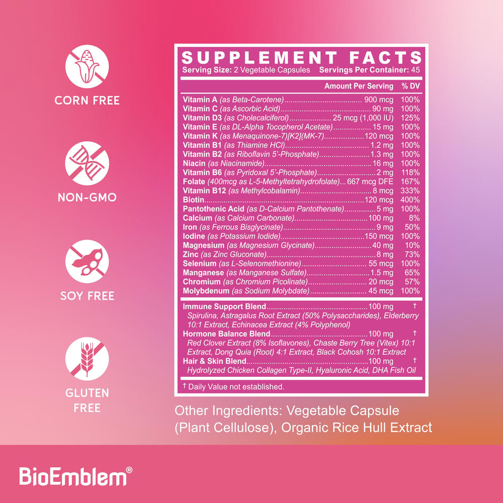 BioEmblem multivitamínico en rutina matinal junto a cepillo, apoya bienestar diario