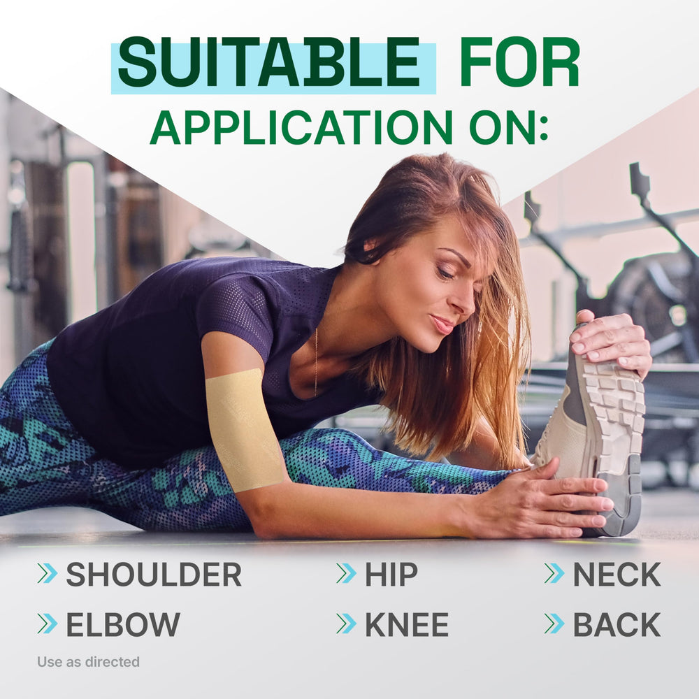 Biofreeze parche sobre la mano para comparar tamaño y cobertura rápida