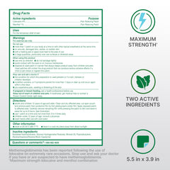 Biofreeze etiqueta con ingredientes, mostrando lidocaína y mentol claramente