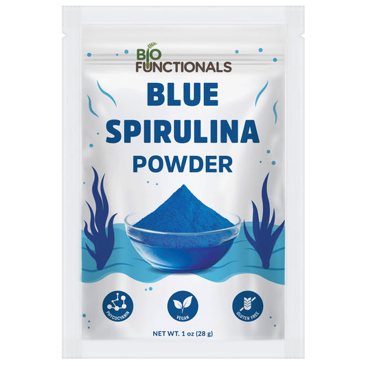 Biofunctionals envase frontal con espirulina azul y apariencia profesional