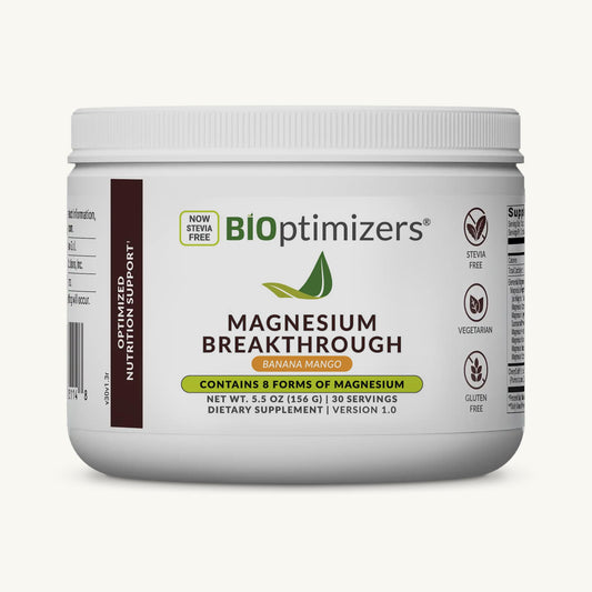 BIOptimizers envase frontal banana-mango mostrando etiqueta y beneficio