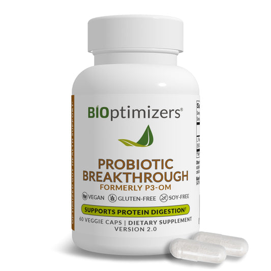 BIOptimizers envase frontal mostrando 60 cápsulas veganas y beneficios digestivos