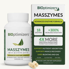 BIOptimizers MassZymes frente del envase mostrando la marca y beneficio digestivo