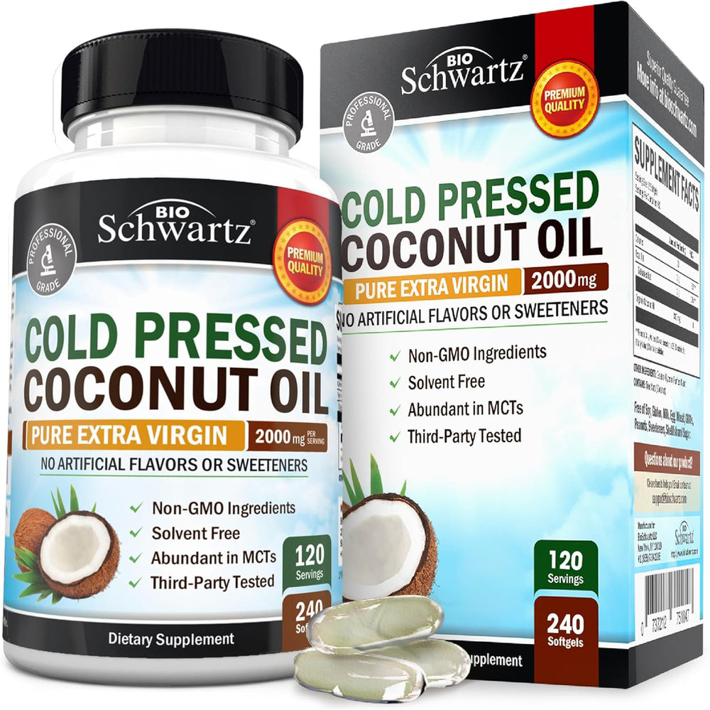 BioSchwartz frasco frontal mostrando 240 cápsulas y beneficio conveniencia