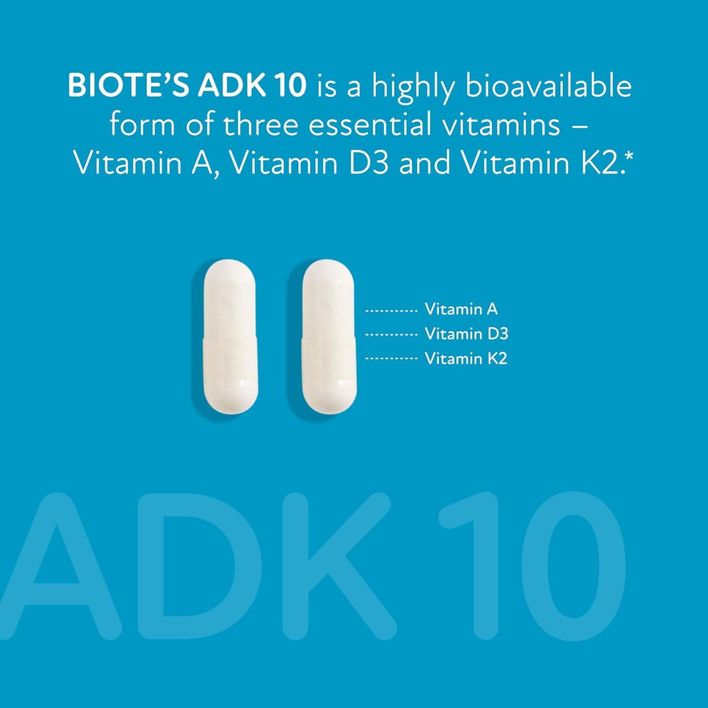 Biote ADK 10 detalle de la etiqueta con ingredientes y características clave